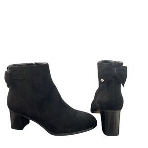 Kate Spade Marla Genuine Suede Leather Side Zip Back Bow Ankle Boots Black 7